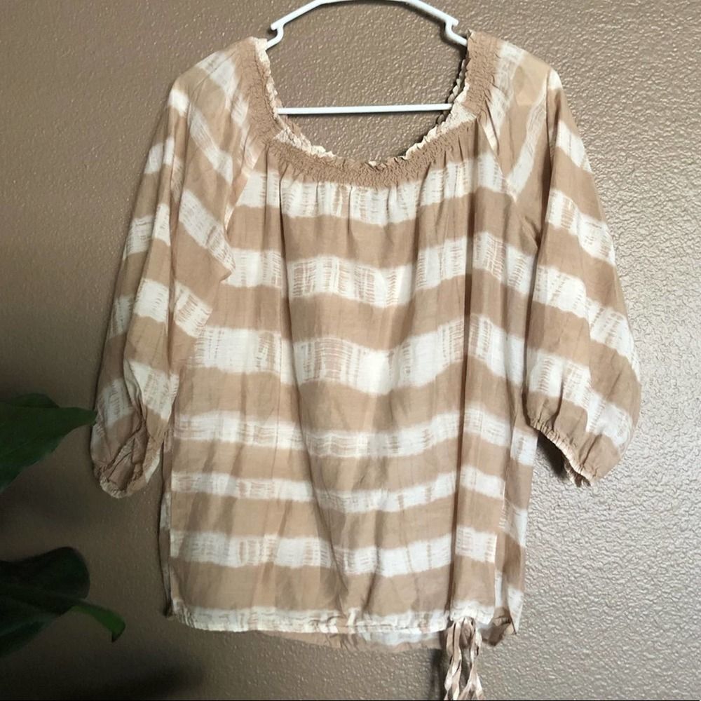 LOFT Tan Striped Boho Top